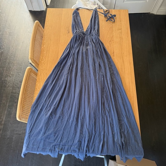 Navy Blue Halter Open Back Maxi Dress - Picture 1 of 8